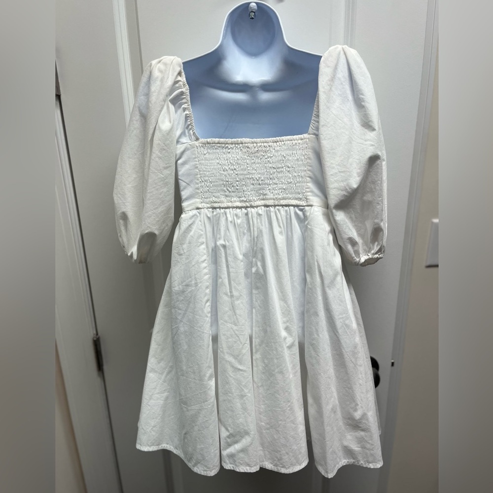 Abercrombie & Fitch Emerson Ruched Puff Sleeve Mini Dress - White - XS Petite - Picture 4 of 9